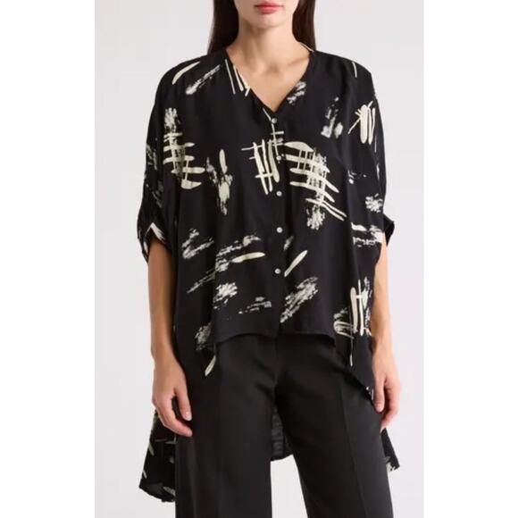 Patrizia Luca Milano Short Sleeve High Low Button Up Artsy Relaxed Top One Size - Picture 1 of 9